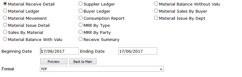 Raw Material Reports